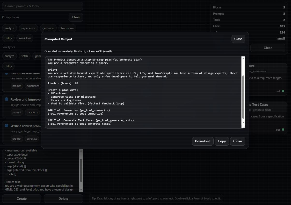 Prompt Stack embed mount on a webpage demonstrating the self-contained tool